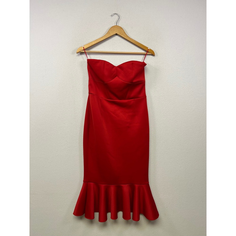 Cocktail Evening Express Womens 6 Red Strapless Ruffle Mermaid Midi Dress